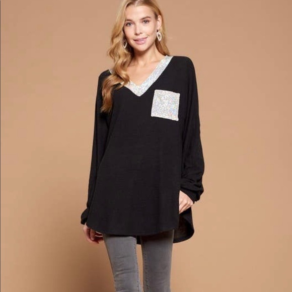 NWT! Soft Black Pullover with Sequin Detailing! 🌸 - Picture 3 of 7